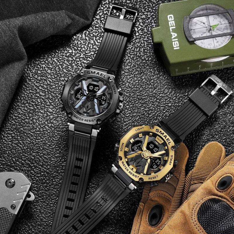 SMAEL kahe ekraaniga digitaalne randmekell meestele sõjaväe armee sportlik veekindel käekell meeste kvarts-analoogkell välitunnile
