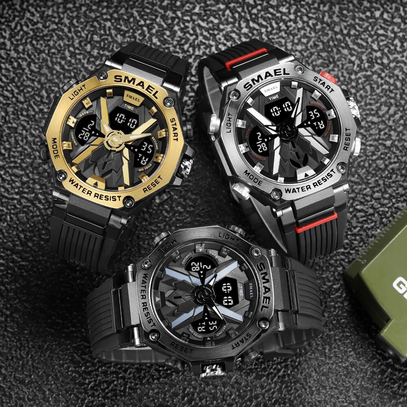 SMAEL kahe ekraaniga digitaalne randmekell meestele sõjaväe armee sportlik veekindel käekell meeste kvarts-analoogkell välitunnile