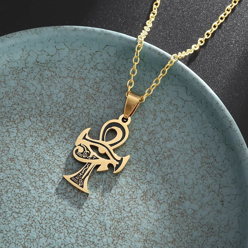 Roostevabast terasest Ankh Cross ripats Eye of Horus kaelakee Vana-Egiptuse jumalate kaitse amuleti ehted meestele ja naistele