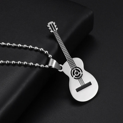 Nerūdijančio plieno tuščiavidurio dizaino gitara Pick Bass Note karoliai vyrams ir moterims, tinkami muzikos mylėtojams, pakabinami roko pankroko papuošalai