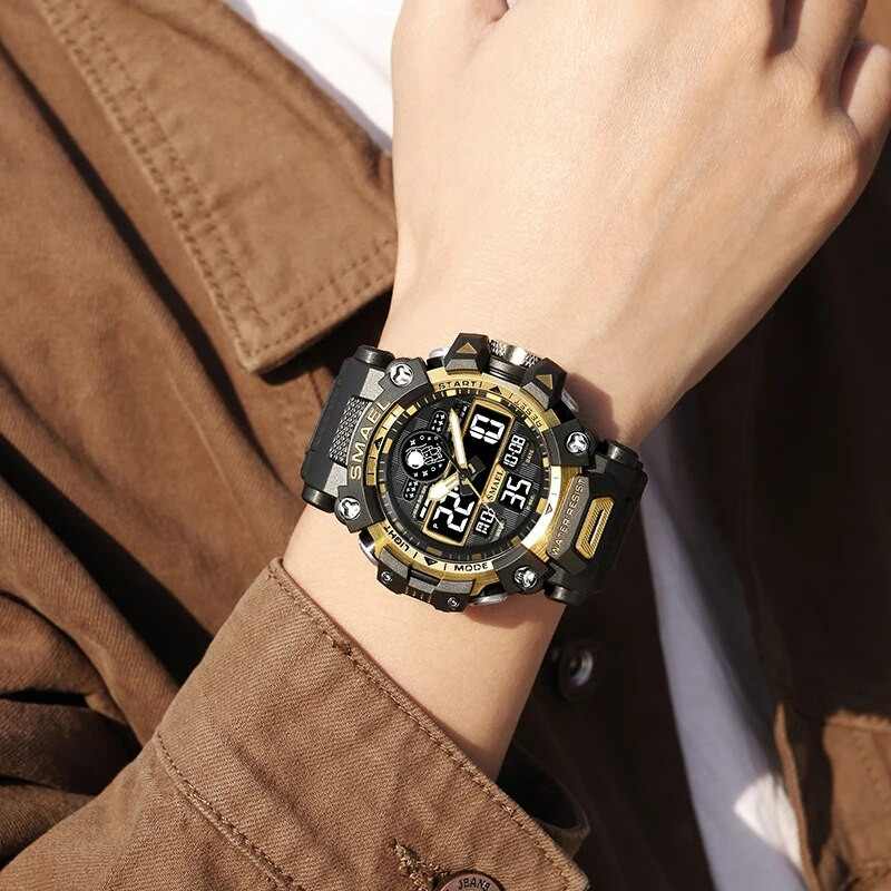 Klasisks zīmola vīriešu sporta pulksteņi ar diviem displejiem, analogie digitālie LED elektroniskie kvarca pulksteņi, ūdensizturīgi peldēšanas militārie pulksteņi