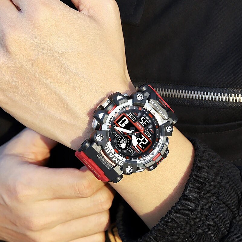 Klasisks zīmola vīriešu sporta pulksteņi ar diviem displejiem, analogie digitālie LED elektroniskie kvarca pulksteņi, ūdensizturīgi peldēšanas militārie pulksteņi