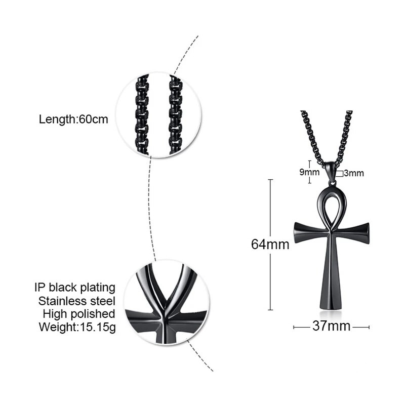 Vnox Religija Egipatsko Ankh Raspelo Ogrlice Simbol života od nehrđajućeg čelika Križ Privjesci Molitva Darovi Nakit