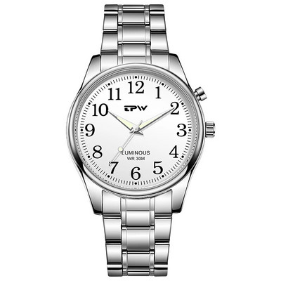 Šviečiantis laikrodžio ciferblatas, pilnai šviečiantis 40 mm lengvo skaitytuvo plieninis dirželis 3ATM