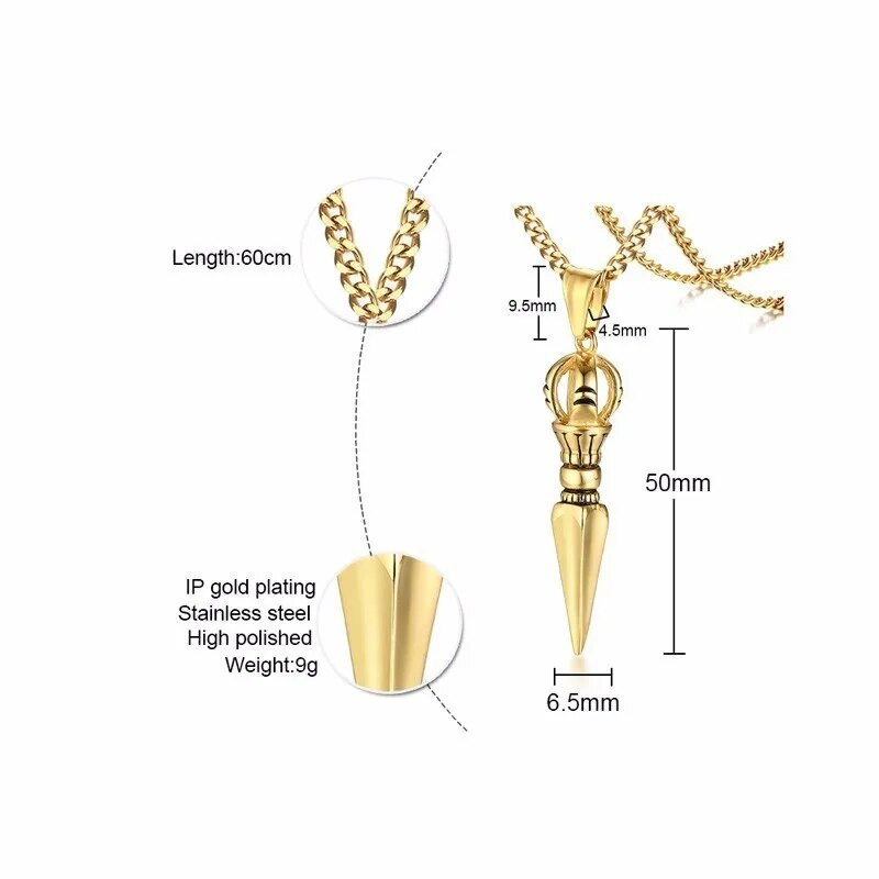 Ανδρικά περιδέραια θιβετιανής βουδιστικής προστασίας από ανοξείδωτο ατσάλι Vnox Punk, Κρεμαστό κόσμημα προσευχής Vajra Dagger Patron Saint Amulet