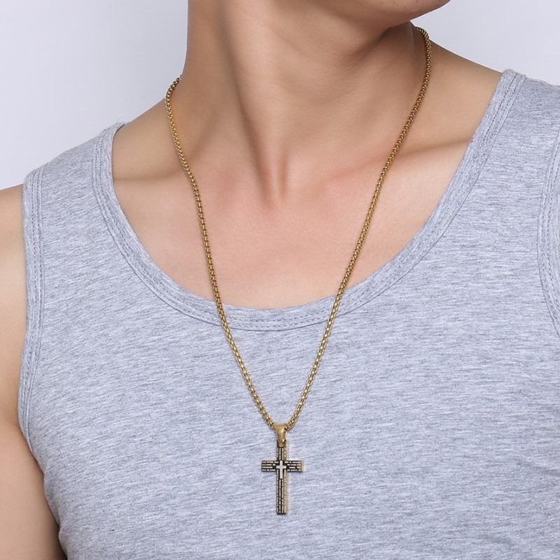 „Vnox“ klasikiniai kryžminiai pakabukai ir karoliai vyrams, graviruota Biblijos malda, nerūdijančio plieno papuošalai, nemokama 24 colių grandinėlė