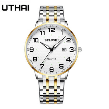 UTHAI H10 Elderly ρολόγια αδιάβροχα Big Number 41mm Dial Light πολυτελές ρολόι από ατσάλι Ανδρικό ρολόι χειρός από χαλαζία μόδας