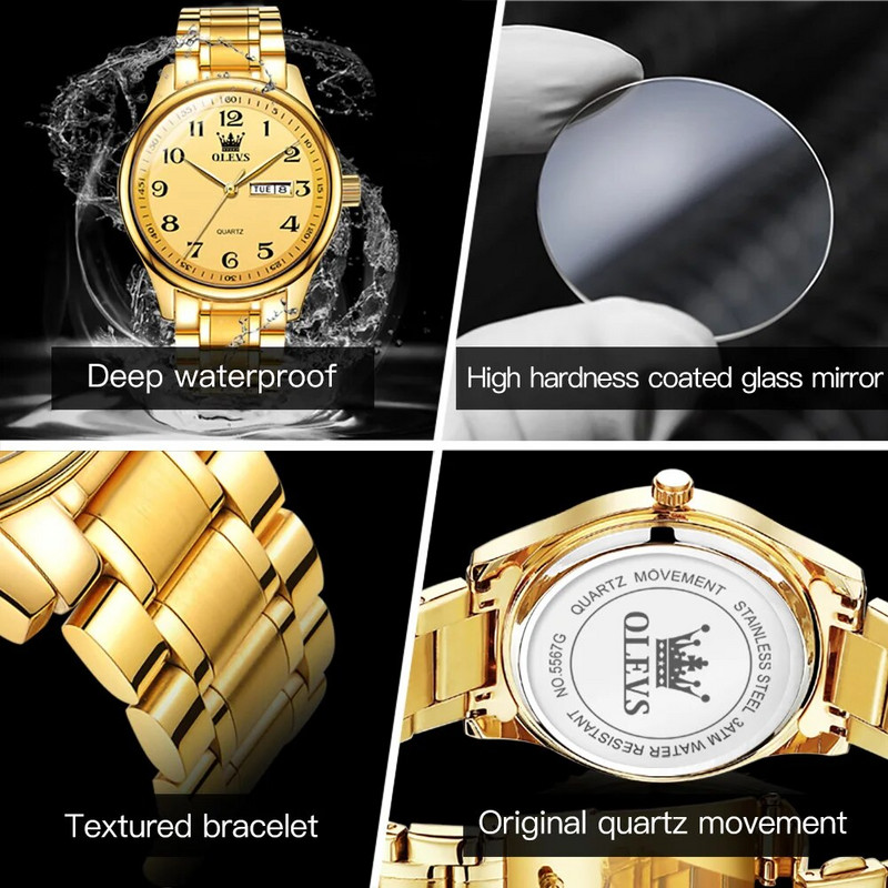 Šveitsi luksusbränd OLEVS meeste kvartskell araabia numbritega roostevabast terasest veekindel kalender Käekell Meestele Kingitused isale