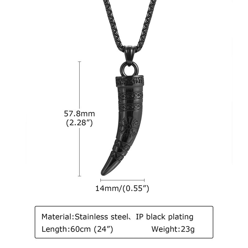 Cool Punk Viking Horn κολιέ για άνδρες, αδιάβροχο ανοξείδωτο ατσάλι Norse Celtic Knots πυξίδα κρεμαστό κολάρο, φυλαχτά δώρα