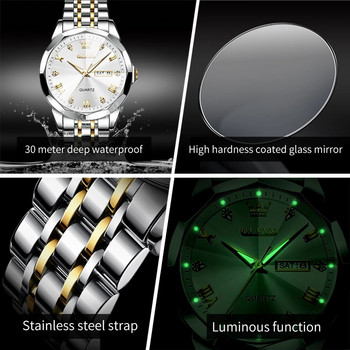 OLEVS Rhombus Mirror Quartz Watch за мъже от неръждаема стомана Водоустойчива светеща дата Седмица Мъжки часовници Луксозен ръчен часовник от най-добра марка