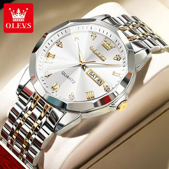 OLEVS Rhombus Mirror Quartz Watch за мъже от неръждаема стомана Водоустойчива светеща дата Седмица Мъжки часовници Луксозен ръчен часовник от най-добра марка