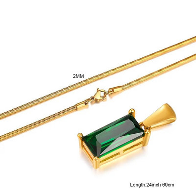 Baguette CZ ripatsiga kaelakee meestele, naistele, kristallist ristkülikukujuline ripats, kuubiktsirkoonist kaunid kullatud kaelakeed