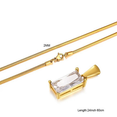 Baguette CZ ripatsiga kaelakee meestele, naistele, kristallist ristkülikukujuline ripats, kuubiktsirkoonist kaunid kullatud kaelakeed