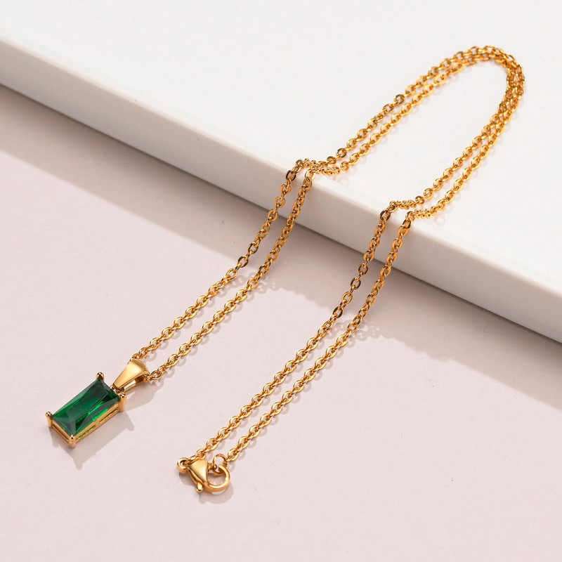 Baguette CZ ripatsiga kaelakee meestele, naistele, kristallist ristkülikukujuline ripats, kuubiktsirkoonist kaunid kullatud kaelakeed