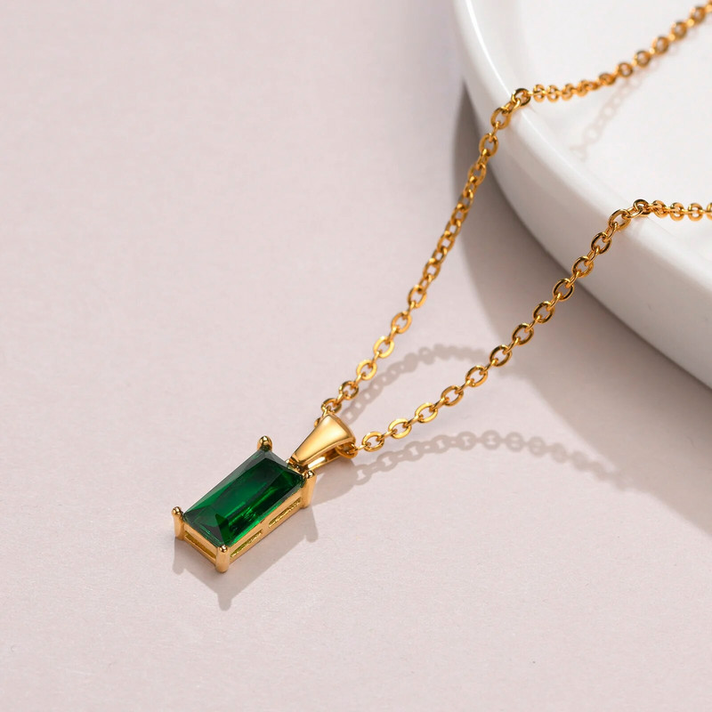 Baguette CZ ripatsiga kaelakee meestele, naistele, kristallist ristkülikukujuline ripats, kuubiktsirkoonist kaunid kullatud kaelakeed