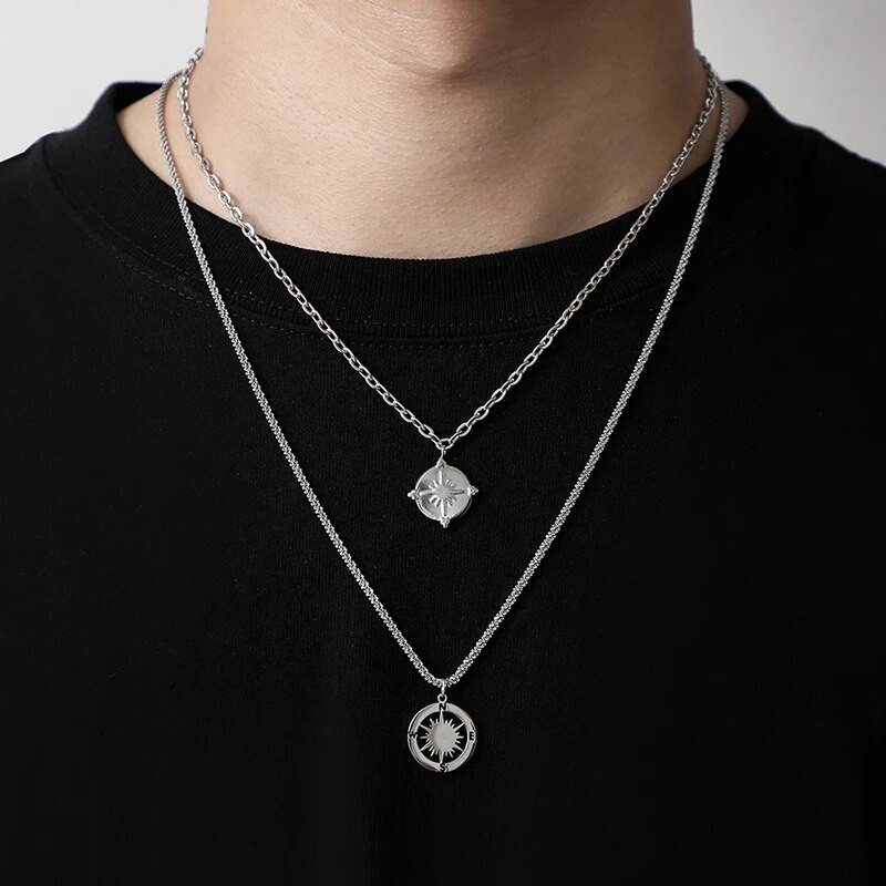 Lahe kahekihiline meeste täht mündiripatsiga kaelakee Tänava ümmargune roostevabast terasest meeste kaelakett Hiphop Thing moeehted