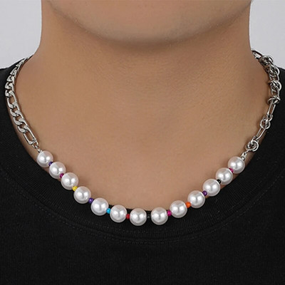 Μοντάζ Hiphop Ανδρικό μαργαριτάρι κολιέ πανκ από ανοξείδωτο ατσάλι πολύχρωμο κοντό τσόκερ για ανδρική αλυσίδα κλείδας μόδα κοσμήματα