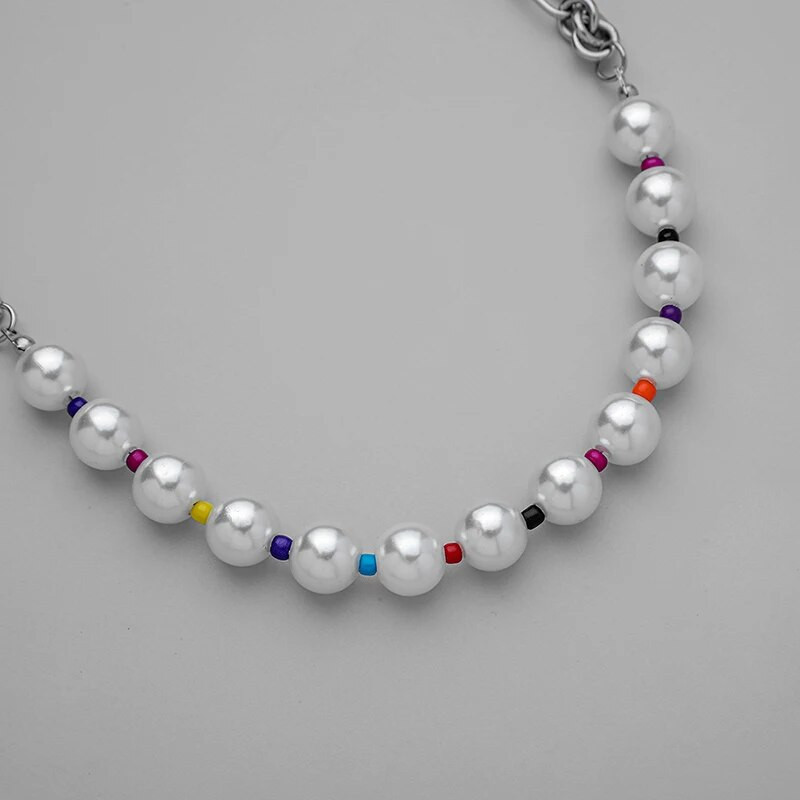 Μοντάζ Hiphop Ανδρικό μαργαριτάρι κολιέ πανκ από ανοξείδωτο ατσάλι πολύχρωμο κοντό τσόκερ για ανδρική αλυσίδα κλείδας μόδα κοσμήματα