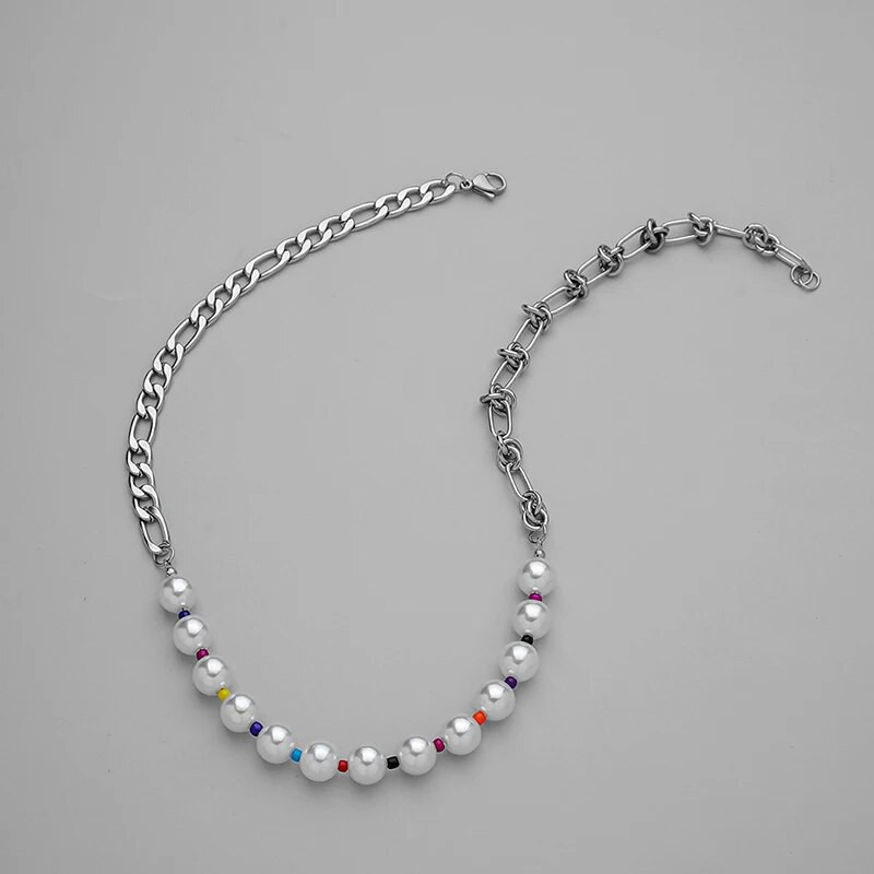 Μοντάζ Hiphop Ανδρικό μαργαριτάρι κολιέ πανκ από ανοξείδωτο ατσάλι πολύχρωμο κοντό τσόκερ για ανδρική αλυσίδα κλείδας μόδα κοσμήματα