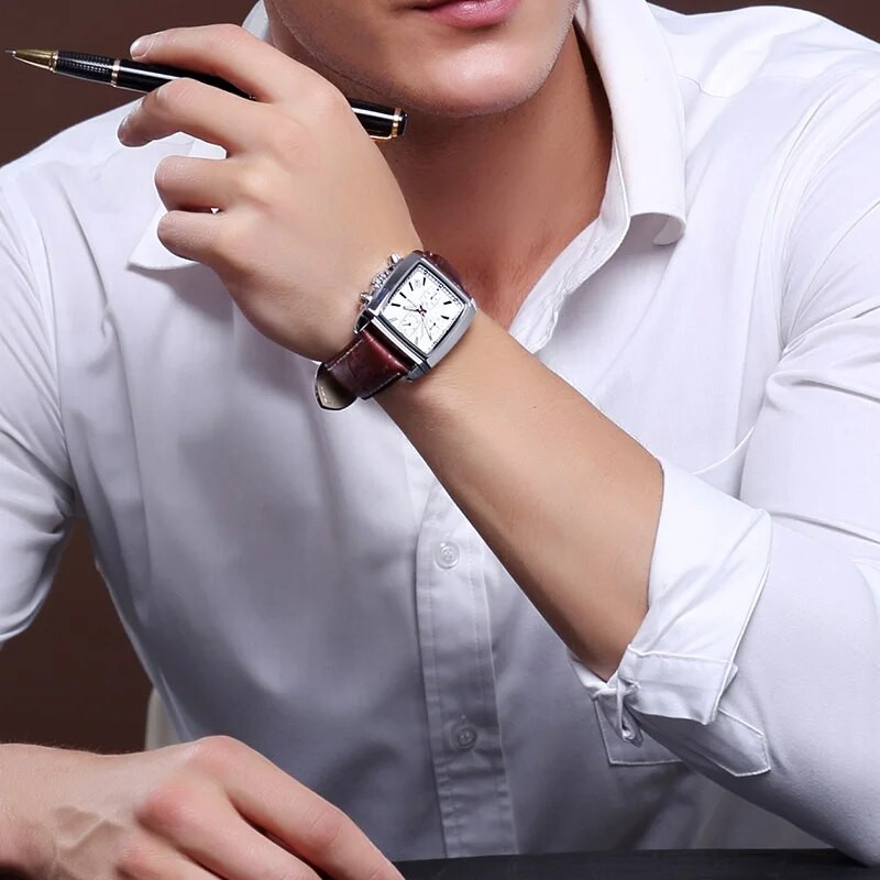 MEGIR originaalkell meeste parima kaubamärgiga luksuslik ristkülikukujuline kvarts sõjaväekellad veekindlad helendavad nahast käekellad meeste kell