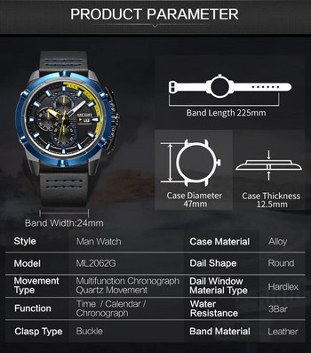 MEGIR Πολυτελές ανδρικό ρολόι χειρός Μόδας Δερμάτινο λουράκι Χαλαζίας Αθλητικά Ρολόγια Ημερολόγιο Αδιάβροχο Casual Ρολόι Ανδρικό Relogio Masculino