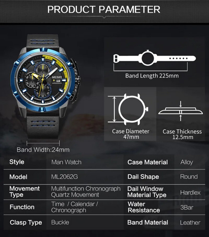MEGIR Luksuslik meeste käekell Moodne nahast rihm Kvarts Spordikellad Kalender Veekindel vabaajakell Meeste Relogio Masculino