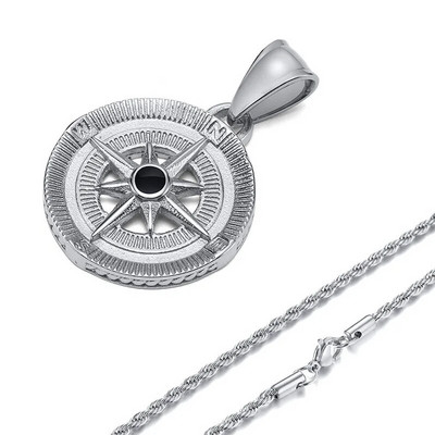 Meeste kompassi ripatsiga kaelakeed põhjatähe keskel, veekindel roostevabast terasest geomeetriline krae