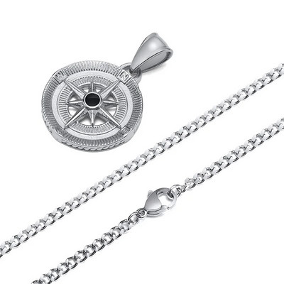 Meeste kompassi ripatsiga kaelakeed põhjatähe keskel, veekindel roostevabast terasest geomeetriline krae