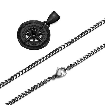 Meeste kompassi ripatsiga kaelakeed põhjatähe keskel, veekindel roostevabast terasest geomeetriline krae