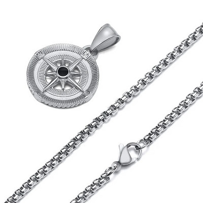Meeste kompassi ripatsiga kaelakeed põhjatähe keskel, veekindel roostevabast terasest geomeetriline krae