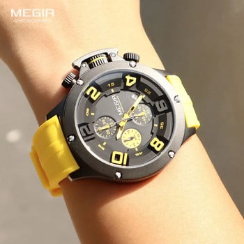 MEGIR Big Dial Sport Quartz Ρολόι Ανδρικό Μόδα Αδιάβροχο Chronograph Wristwatch with Date Silicone Strap Luminous Hands 8115