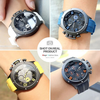 MEGIR Big Dial Sport Quartz Ρολόι Ανδρικό Μόδα Αδιάβροχο Chronograph Wristwatch with Date Silicone Strap Luminous Hands 8115