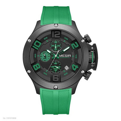 MEGIR sportinis kvarcinis laikrodis vyrams Madingas vandeniui atsparus chronografinis rankinis laikrodis su datos silikoniniu dirželiu, šviečiančios rankos 8115