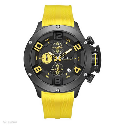 MEGIR sportinis kvarcinis laikrodis vyrams Madingas vandeniui atsparus chronografinis rankinis laikrodis su datos silikoniniu dirželiu, šviečiančios rankos 8115