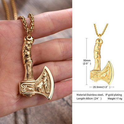 Mjolnir The Hammer of Thor Norse Pagan Symbol κρεμαστό κολιέ από ανοξείδωτο ατσάλι διπλής όψης σχέδιο Dragon Κοσμήματα Viking