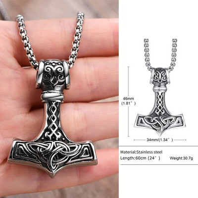Mjolnir The Hammer of Thor Norse Pagan Symbol κρεμαστό κολιέ από ανοξείδωτο ατσάλι διπλής όψης σχέδιο Dragon Κοσμήματα Viking