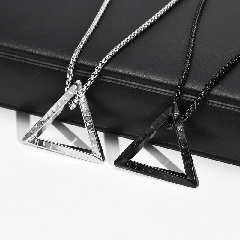 Κομψά Amulet Norse Viking κολιέ για άνδρες, αδιάβροχο τριγωνικό κολάρο από ανοξείδωτο ατσάλι με αλυσίδα κουτιού 55/60/70 cm