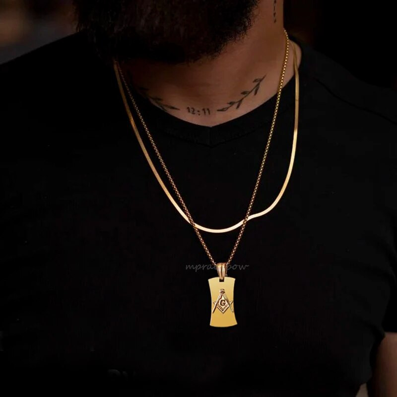Περιδέραιο ανδρών Mason, Μασονικά κοσμήματα, Ετικέτα από ανοξείδωτο ατσάλι Μασονικό κολιέ Freemason Gift for Men Jewels