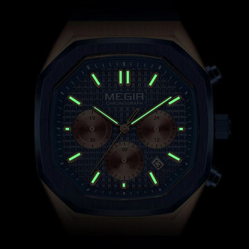 Студентски спортен часовник MEGIR, мъжки военен хронограф, кварцов ръчен часовник, младежки с дата, осмоъгълен циферблат, светещи стрелки, силиконова каишка