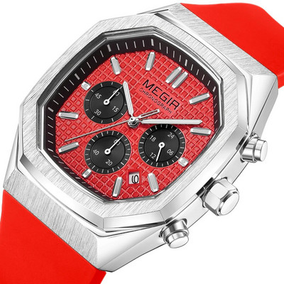 Φοιτητικό Αθλητικό Ρολόι MEGIR Ανδρικό ρολόι χειρός από χαλαζία χρονογράφο νεανικό με λουράκι σιλικόνης με φωτεινό καντράν χεριών οκτάγωνου