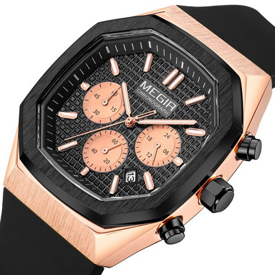 Φοιτητικό Αθλητικό Ρολόι MEGIR Ανδρικό ρολόι χειρός από χαλαζία χρονογράφο νεανικό με λουράκι σιλικόνης με φωτεινό καντράν χεριών οκτάγωνου