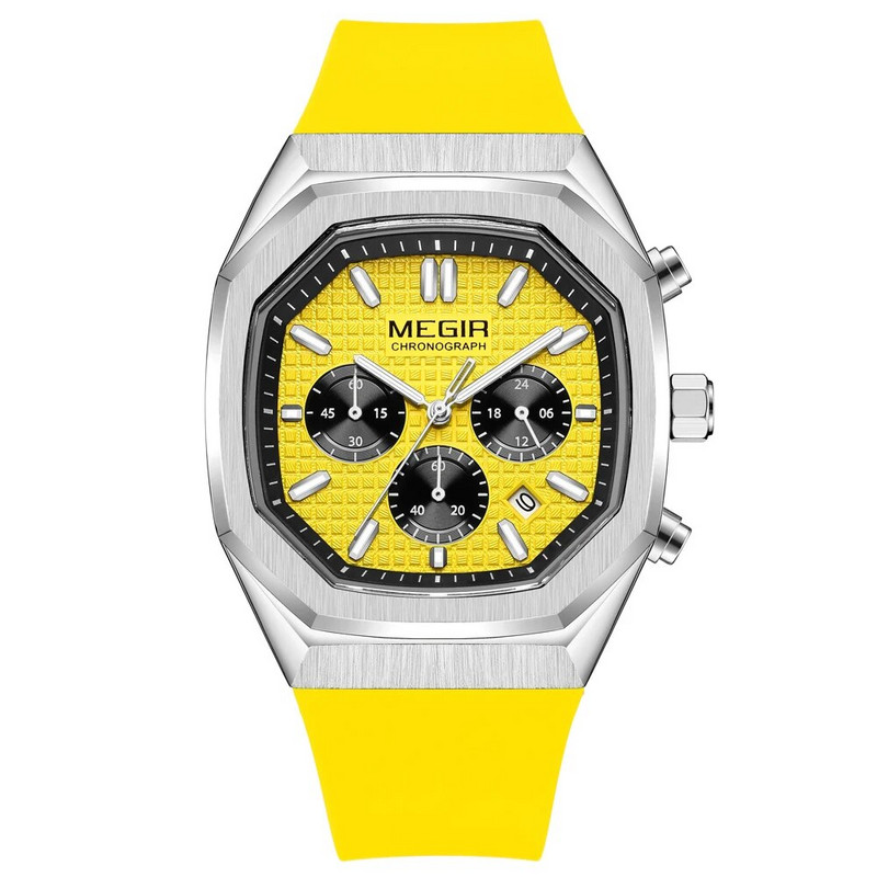Φοιτητικό Αθλητικό Ρολόι MEGIR Ανδρικό ρολόι χειρός από χαλαζία χρονογράφο νεανικό με λουράκι σιλικόνης με φωτεινό καντράν χεριών οκτάγωνου