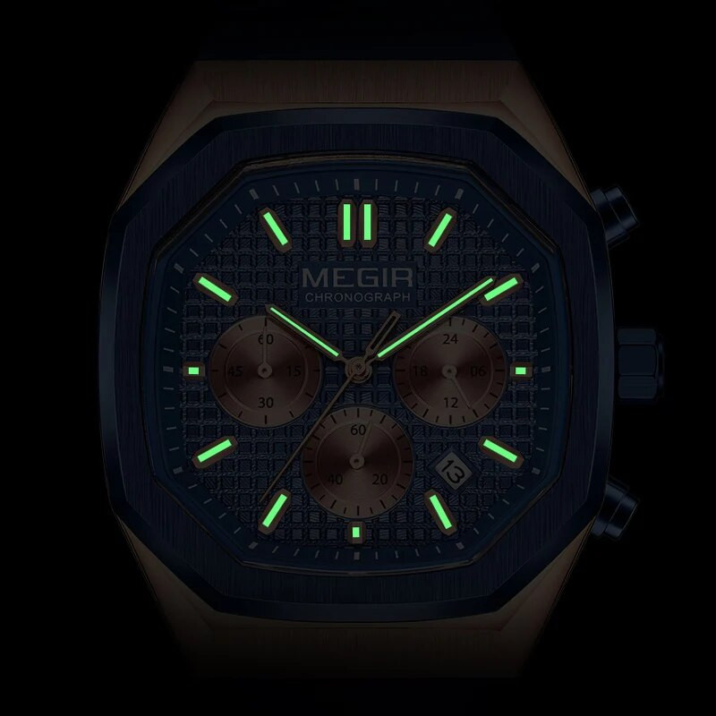 Φοιτητικό Αθλητικό Ρολόι MEGIR Ανδρικό ρολόι χειρός από χαλαζία χρονογράφο νεανικό με λουράκι σιλικόνης με φωτεινό καντράν χεριών οκτάγωνου