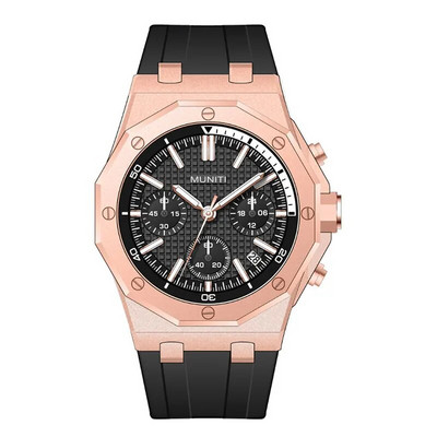 Sõjaväespordi kvartskell meestele Moodne kronograafiga veekindel käekell kollase silikoonrihmaga Automaatne 24-tunnine kuupäev