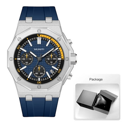 Sõjaväespordi kvartskell meestele Moodne kronograafiga veekindel käekell kollase silikoonrihmaga Automaatne 24-tunnine kuupäev