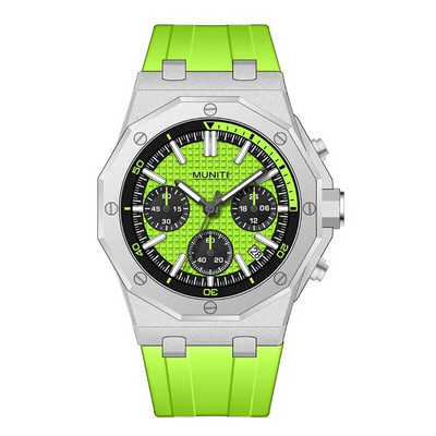 Sõjaväespordi kvartskell meestele Moodne kronograafiga veekindel käekell kollase silikoonrihmaga Automaatne 24-tunnine kuupäev