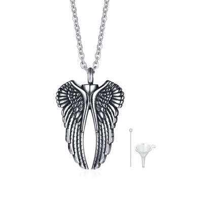 Ανδρικά μενταγιόν Vnox Wing Urn, Χοντρό κολιέ αποτέφρωσης με αλυσίδα 24 ιντσών, κοσμήματα Punk Rock από ανοξείδωτο ατσάλι