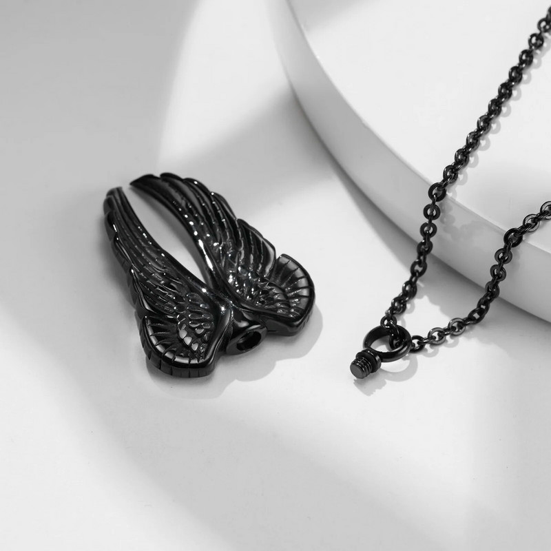 Ανδρικά μενταγιόν Vnox Wing Urn, Χοντρό κολιέ αποτέφρωσης με αλυσίδα 24 ιντσών, κοσμήματα Punk Rock από ανοξείδωτο ατσάλι