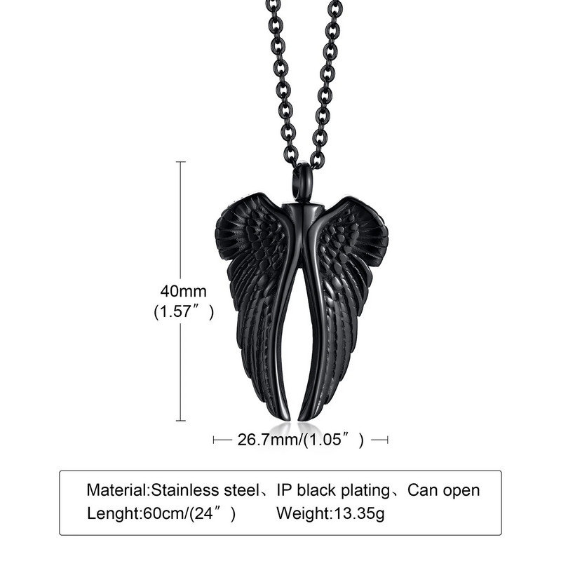 Ανδρικά μενταγιόν Vnox Wing Urn, Χοντρό κολιέ αποτέφρωσης με αλυσίδα 24 ιντσών, κοσμήματα Punk Rock από ανοξείδωτο ατσάλι