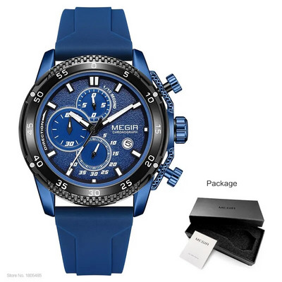 MEGIR käekell meestele Moodne silikoonist rihmaga kronograaf kvartskäekellad automaatse kuupäevaga helendavad käed 3 atm veekindel 2211